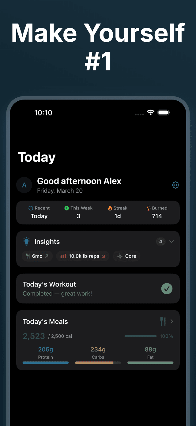 Ellim home screen with nutrition and workouts