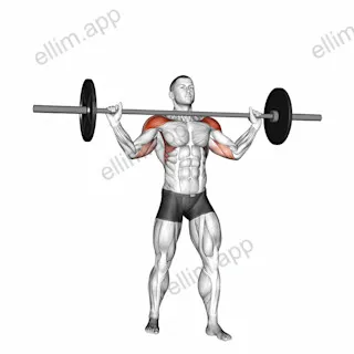 Barbell Standing Wide Military Press exercise targeting Shoulders and Deltoid Anterior