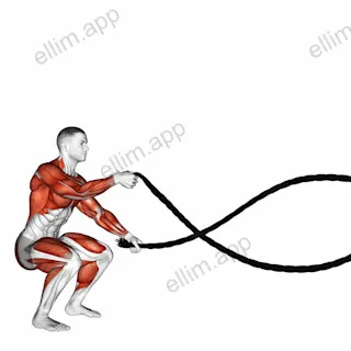 Battling Ropes Alternate Arms Jump Squat exercise targeting Back and Chest
