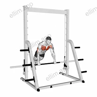 Incline Push-up on a Smith Bar exercise targeting Chest