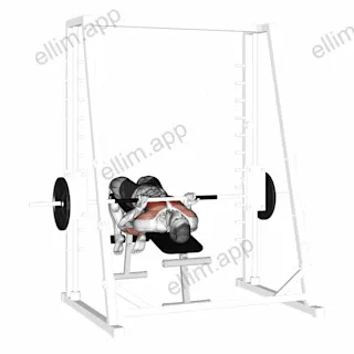 Smith Machine Reverse Decline Close Grip Bench Press exercise targeting Chest