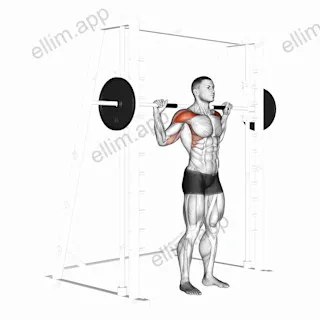 Smith Standing Behind Head Military Press exercise targeting Shoulders and Deltoid Anterior