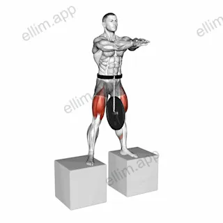 Weighted Full Squat from Deficit exercise targeting Thighs